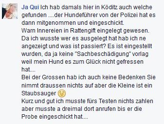 Giftköder in Köditz 2015 Verfahren eingestellt, da Hund nicht Tod