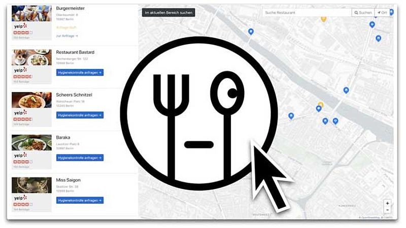 Stadtplan und Auflistung von Gastronomiebetrieben im Portal Topf-Secret